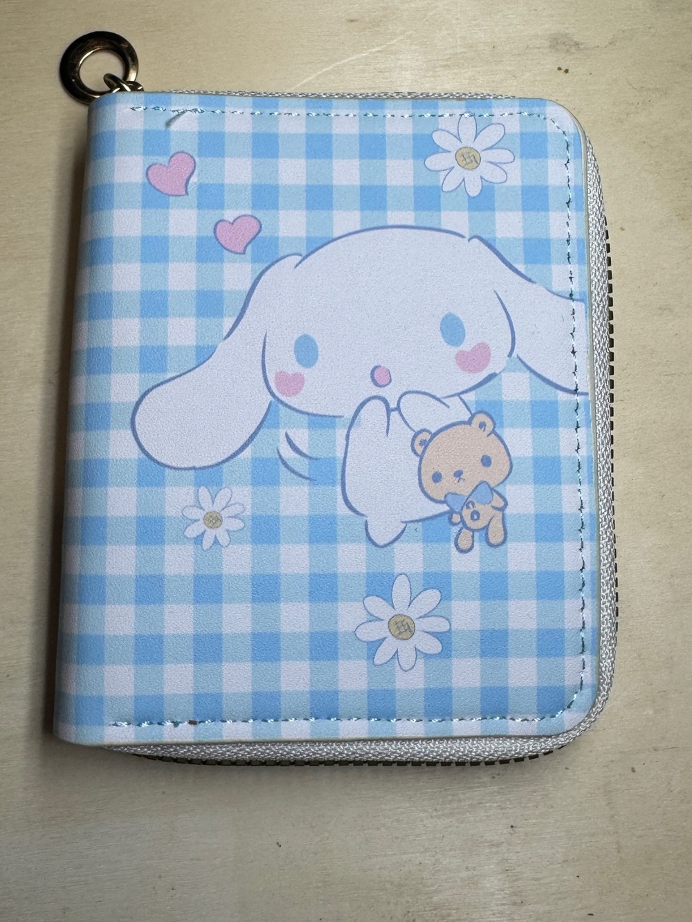 Cinnamoroll Blue Gingham Zip Wallet with Teddy NWT